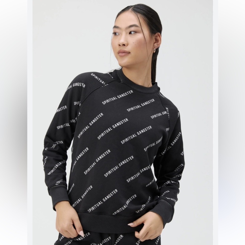 Spiritual Gangster Black Logo-Print Crewneck Sweatshirt Size XS